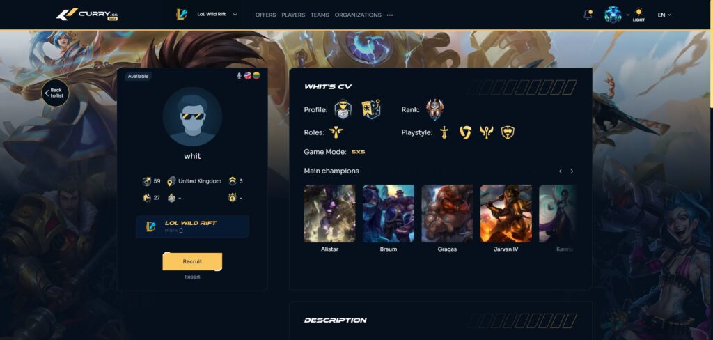 Wild Rift Player profil on Curry.gg